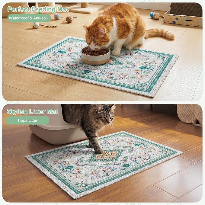 Glittme Cat Litter Mat, 33"x22" Non-Slip Washable Trapping Mat for Cats | Litter Trapping Mat With Thick PVC Coil To Catch Scatter, Soft On Paws And Waterproof Bottom To Protect Floors