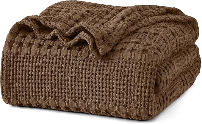 PHF 100% Cotton Waffle Weave Blanket King Size, Lightweight Breathable Summer Blanket for Hot Sleepers, Pre-Washed Soft Layer for Bed, Couch, Home Decor Gift, 108"x90", Chocolate