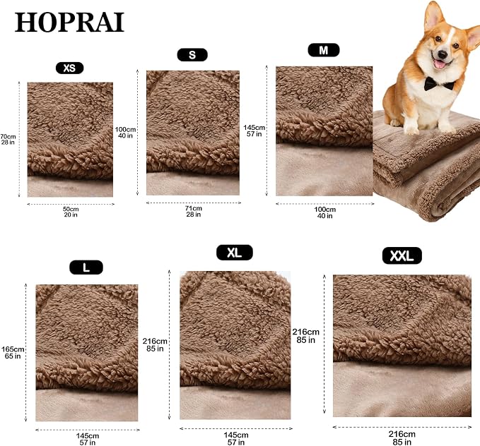 Dog Blanket, Waterproof Reversible Sherpa Fleece Throw Blanket, Furniture Cover for Bed, Couch, Sofa Protection from Liquid Pee and Pet Fur of Puppy, Cat (Light Coffee S28*39inches)