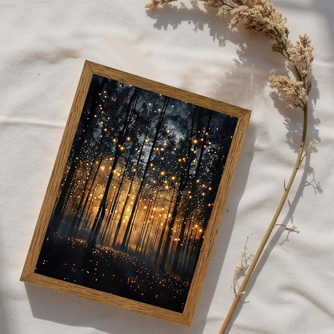 JLTULT Enchanted Forest Wall Art, Solid Wood-Framed Canvas, 8 x 10 Inches | Dark enchanted forest art on fade-resistant canvas with a ready-to-hang solid wood frame for bedrooms and living rooms