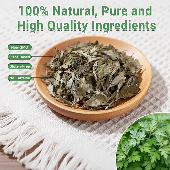 Mugwort Tea Bags, 50 Count, Dried Mugwort Leaves, Caffeine-Free Herbal Tea | Dried mugwort leaves, pyramid sachets, sugar & caffeine free, nightly relaxation, easy brewing