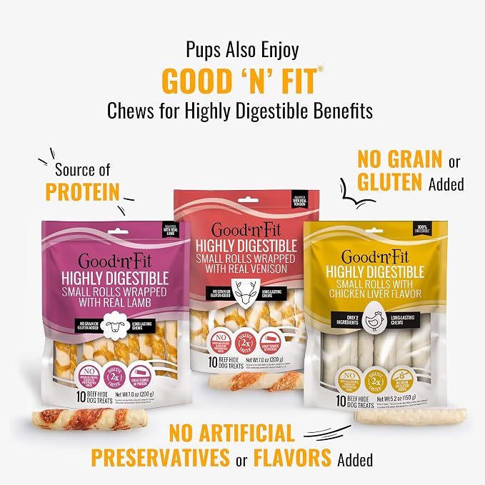 GOOD 'N' FUN Mini Roll Long-Lasting Dog Treat for Small Dogs, 8 oz | Made with Real Protein, Premium Chicken, Pork and Beef Hide Chew, Supports Dental Health, Mental Stimulation, For Adult Dogs