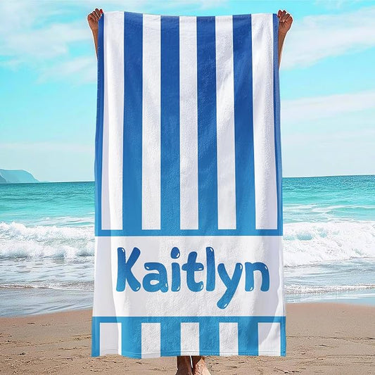 JML Personalized Beach Towel with Name, Custom Cabana Stripe Beach Towel, Customized Microfiber Pool Towel, Quick Dry & Absorbent Swim Towel for Adult,Mother's Day, Birthday, Summer Holiday,Vacation
