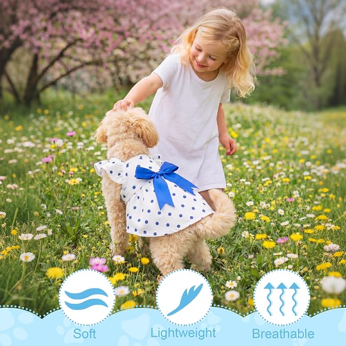 Abbylike 5 Pcs Large Girl Dog Dresses, Blue Summer Pet Clothes, XL Size | Coastal Ocean, Starfish Floral Daisy Polka Gingham Bowknot, Breathable Dog Skirts Outfits for Pets Cat Female, 11 to 13.2 Lbs
