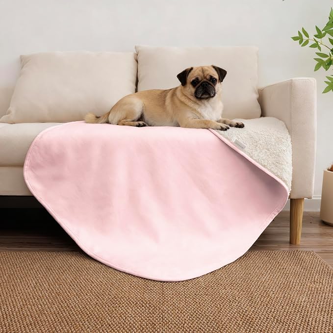 Waterproof Blanket for Dogs - Pet Throw as Furniture Protector | Cozy Sherpa & Smooth Velvet, Reversible and Machine Washable, for Couch, Bed, or Travel, 30"x40", Pink