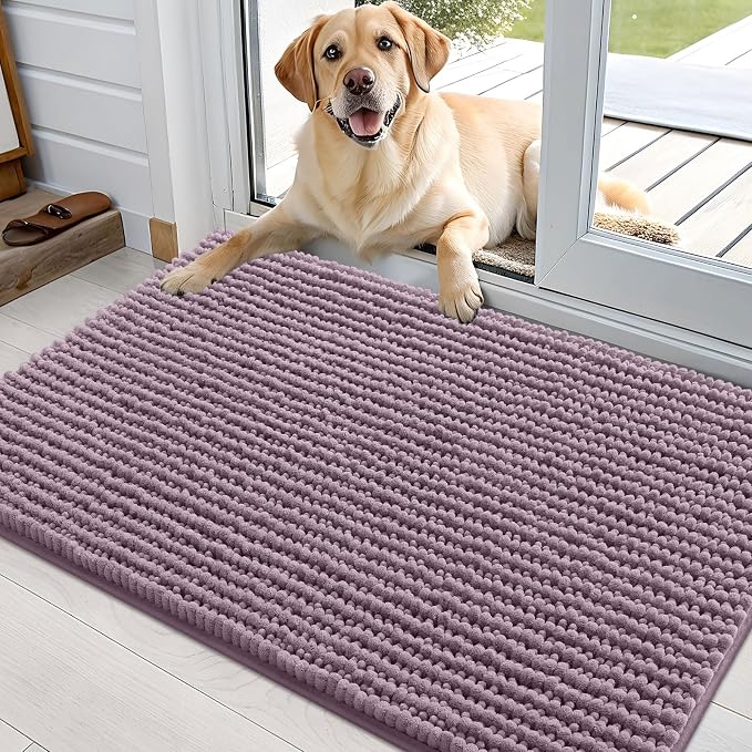 OLANLY Dog Door Mat for Muddy Paws 36x24, Extra Absorbent Chenille Mud Mat | Deep Plum, Absorbs Moisture and Dirt, Non-Slip Machine Washable Doormat, Quick-Drying Indoor Entryway Floor Mat for Dogs