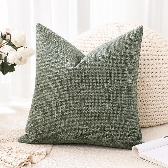 OTOSTAR Linen Throw Pillow Cover Set of 1 Decorative Square Pillowcases Cushion Covers 20x20 Inch for Home Decor Sofa Bedroom Car 50 x 50CM Olive Green
