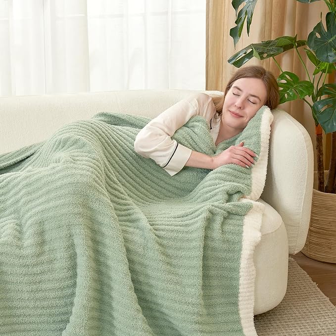 Snuggle Sac Spring Throw Blanket for Couch Sage Green, Microfiber Knit Throws for Sofa, Soft Luxurious Fuzzy Warm Blankets for Sofa, Bed, Travel, Sage Green, 50x60 inches