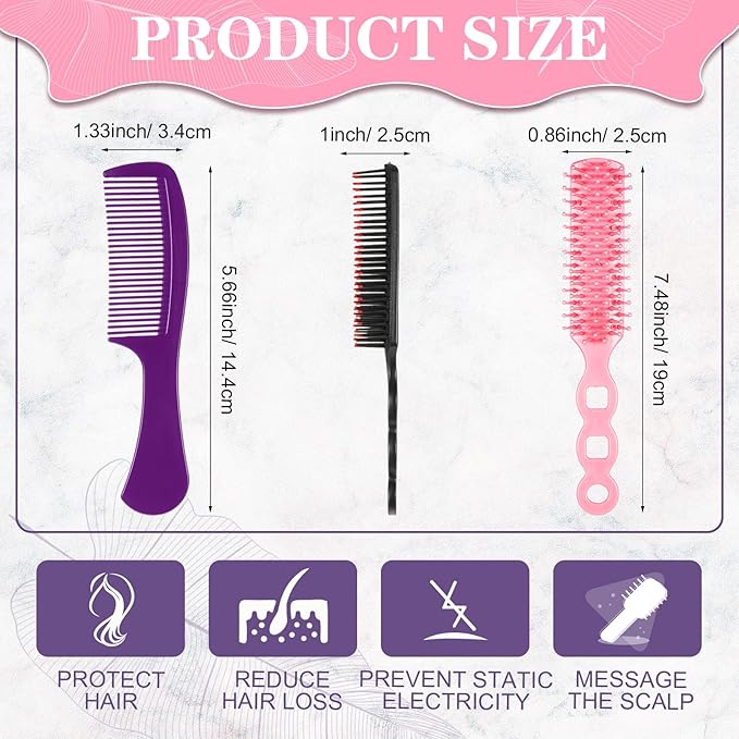Baderke 48 Pcs Combs Set Bulk Hair Brushes for Homeless Individually Wrapped Hair Brush and Comb for Women Hotel Nursing Charity Travel(Multicolor)
