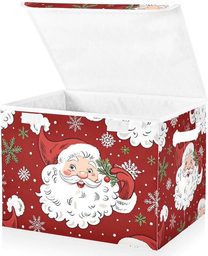 Christmas Santa Claus Storage Bins with Lids and Carrying Handle,Foldable Storage Boxes Organizer Containers Baskets Cube with Cover for Home Bedroom Closet Office