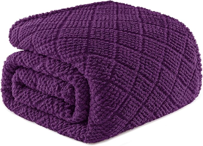 Whale Flotilla Soft Fleece King Size Blanket for Bed, Purple | Jacquard Waffle Blankets for Home Decor, Lightweight and Cozy, All Season Suitable, 90x104 Inch