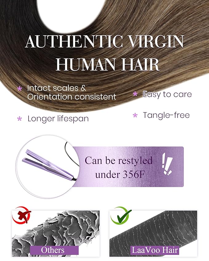 LaaVoo Itip Human Hair Extensions Balayage Brown I Tips Hair Extensions Real Human Hair Cold Fusion Natural Black Balayage Medium Brown Ombre Caramel Brown 20 Inch 1g/1s 50g