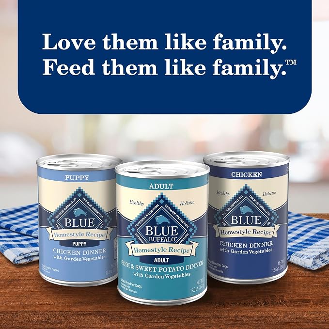 Blue Buffalo Homestyle Recipe Adult Wet Dog Food,Made with Natural Ingredients,Fish & Sweet Potato Dinner with Garden Vegetables,12.5-oz can,(Pack of 24)