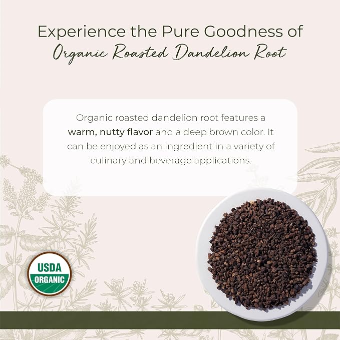 Starwest Botanicals Organic Roasted Dandelion Root - Loose Leaf Herbal Tea, Cut & Sifted, Certified Kosher, Non-GMO, Caffeine-Free - Bulk 1 lb Bag
