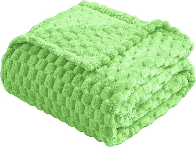 Vessia Flannel Fleece Throw Blanket(50x70 inch), 3D Jacquard Light Green Fuzzy and Warm Blanket for Couch,Sofa,Bed, 300GSM Super Soft Touch Cozy Lightweight Throw for All-Season Home Decor