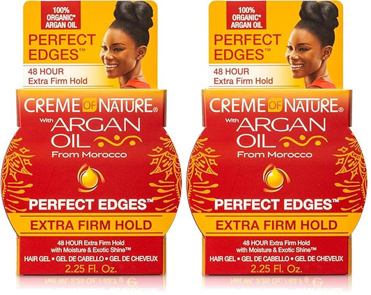 Creme of Nature with Argan Oil From Morocco Perfect Edges Hair Gel, 24 Hour Hold with Moisture and Exotic Shine, Extra Firm Hold, 2.25 Oz (Pack of 2)