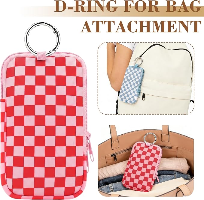2 Pack Portable Tampon Holder Zippered Pouch with Snap Hook, Waterproof Travel-Friendly Discreet Period Bag, Feminine Products Organizer for Women Purse (Plaid)
