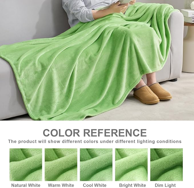 Hansleep Queen Grass Green Fleece Blanket, Soft Flannel Bed Blanket | Fuzzy Cozy Blanket 90x90 Inches, Multi-use for Bed, Sofa, Couch, Travel, Camping, All Season Warm Lightweight Cover