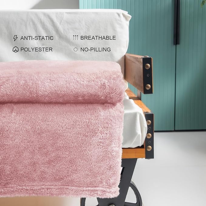 Exclusivo Mezcla Fuzzy Large Fleece Throw Blanket for Couch, Dusty Pink | 50x70 Inches, Super Soft and Cozy Throw, Plush Fluffy Blanket for Sofa, Bed, Bedroom, Home Decor, All Season