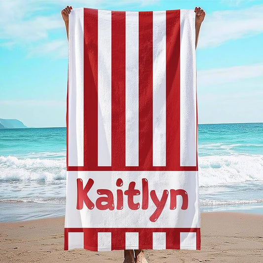 JML Personalized Beach Towel with Name, Custom Cabana Stripe Beach Towel, Customized Microfiber Pool Towel, Quick Dry & Absorbent Swim Towel for Adult,Anniversary, Birthday, Summer Holiday,Vacation