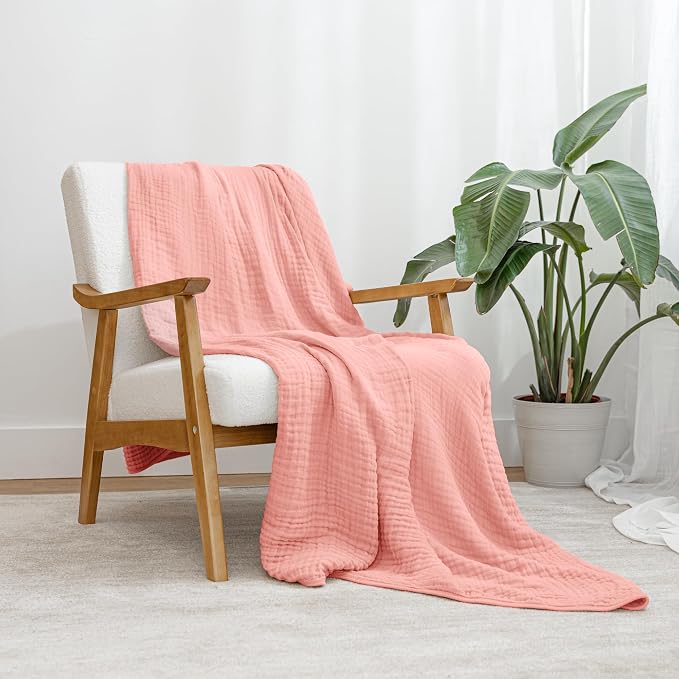 Comfy Cubs Adult Muslin Blanket 90x66” Twin Swaddle Blankets, Bold Blush | 6 Layer Soft, Breathable & Lightweight Muslin Adult Blanket - Machine Washable & Designed in the US Bedding for All Seasons