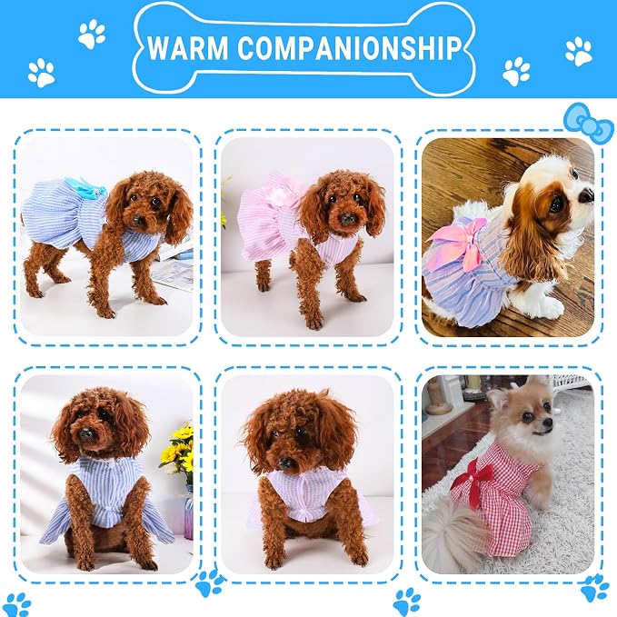 TAPBULL Dog Dresses, Fashionable Pet Dog Clothes, Cute Cat Birthday Dress Outfit (Blue/Red/Pink/Pink-Blue/Yellow-Blue 5-Pack), X-Small