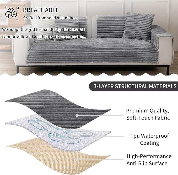 Waterproof Couch Cover & Sofa Cover, Couch Covers for Sofa Washable Non-Slip, Soft Dog Bed Protector for Sectional, Loveseat, Living Room, Car & RV Furniture (Light Gray, 23.62"x23.62" 2 PACK)