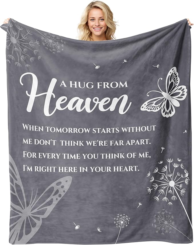 Memorial Gift Blanket, Sympathy Gifts for Loss of Loved One, Hugs from Heaven Blanket, Bereavement Gift Idea, Memorial Gifts for Loss of Mother/Father/Pet Throw Blanket 60" X 50"Grey
