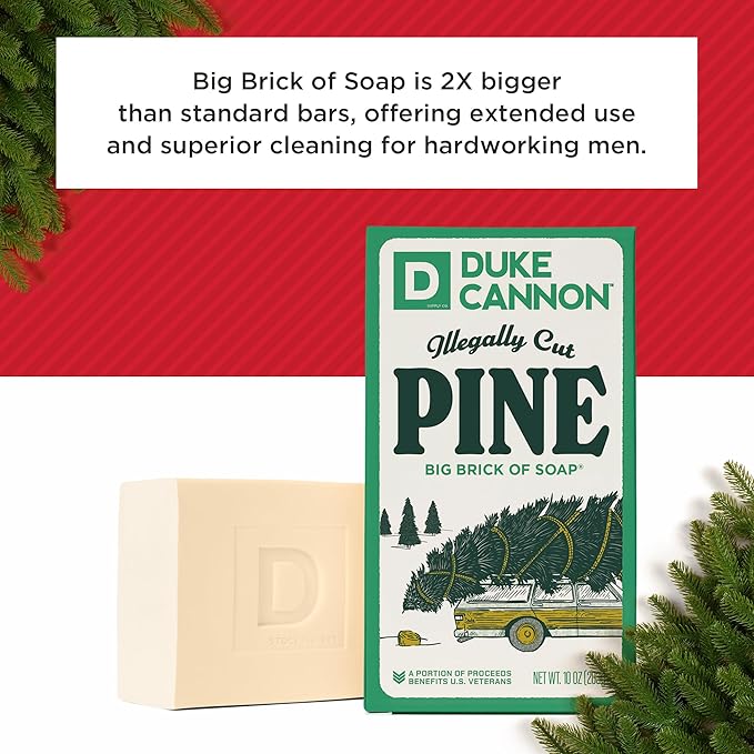 Duke Cannon Supply Co. Big Brick of Soap Bar for Men Holiday Edition - Illegally Cut Pine (Fresh Split Pine Scent), 10 oz. (3 Pack)