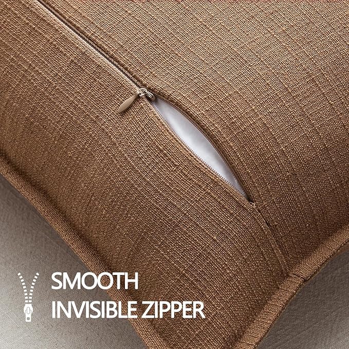 MIULEE Thick Textured Euro Sham Throw Pillow Covers 24x24 Inch Brown Sugar | Set of 2, Decorative Linen Blend Pillow Cover, Flange Edge Design, Farmhouse Modern Boho Style, Bed Couch Living Room Decor