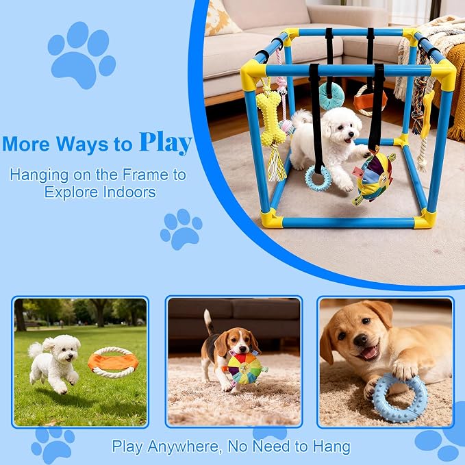 Puppy Play Gym with 8 Hanging Toys, Indoor Jungle Gym for Small Dogs