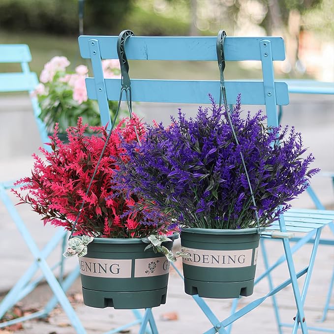 RECUTMS Artificial Plants Outdoor Artificial Lavender Flowers Shrubs 12 Pcs | Outdoor UV Resistant Fake Purple Flowers No Fade Faux Plastic Plants Garden Porch Window Box Decor,Spring Decoration for Home