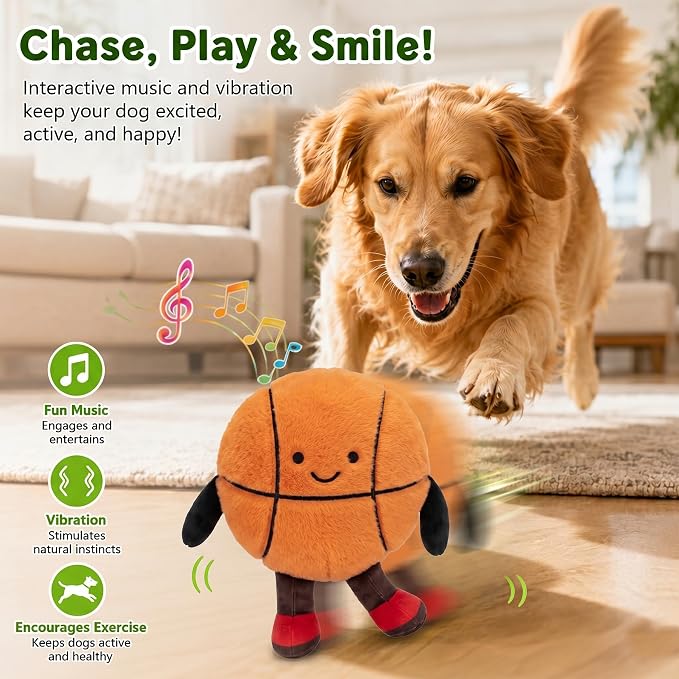 Basketball Interactive Dog Toys, Jumping Squeaky Dog Toys with Recording and Music Modes,Activated Dog Toy Moving Dog Toy for Small/Medium/Large Dogs to Keep Them Busy
