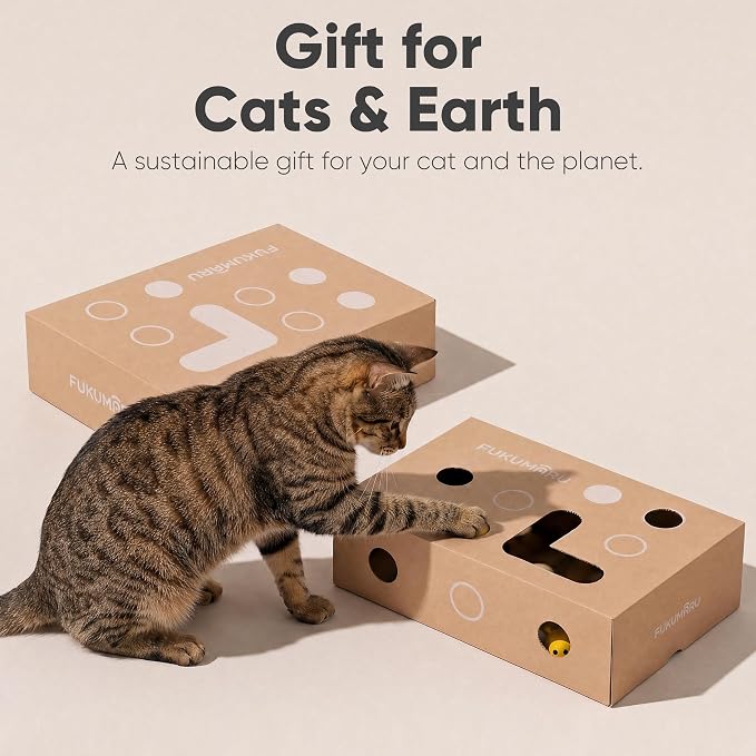 FUKUMARU Cat Scratcher 2 Packs, 25 Inch Cat Scratching Boards, L Shaped Pad | Cardboard Cat Scratcher for Indoor Cats, Vertical Scartch Pads with Ball Toy, Kitten Scratching Post Wall, Walnut Color