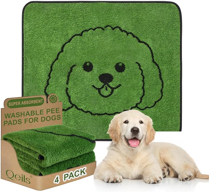Reusable Puppy Pads , Washable Pee Pads for Dogs 30" x 34" 4 Pack | Super Absorbent & Leakproof Potty Training Pads, Plush Grass-Look With Non-Slip Backing For Crates, Playpens & Small Pets