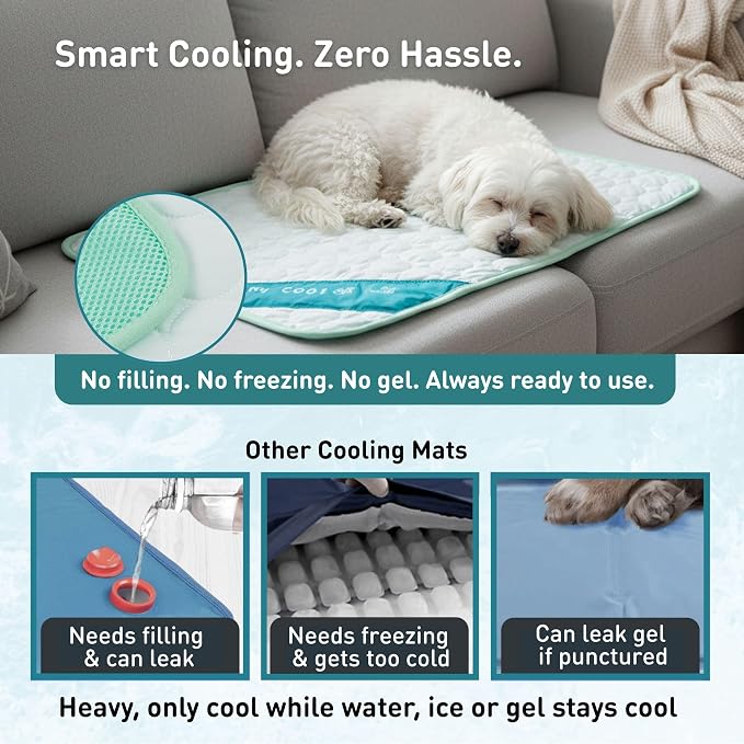 INSPECTOR TAIL Dog Cooling Mat, Indoor & Outdoor, Medium Self Cooling Pad | No Freeze Needed, Breathable, Washable, Portable Cooling Mat for Dogs with Travel Bag, Fits Car, Crate, Floor & Bed, 27"x 21"