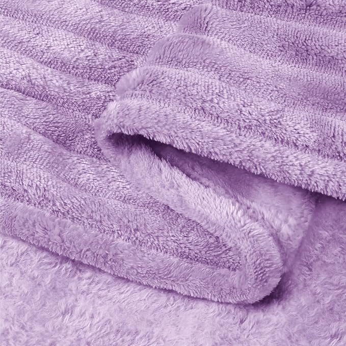 BEDELITE Ribbed Jacquard Lavender Fleece Twin Blanket for Bed, 60x80 Inch | Soft Warm Decorative Fluffy Blanket, Cozy Plush Lightweight Fuzzy Throw Blanket for Couch Sofa Room Decor, Gift for Women