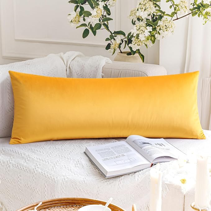Artscope Luxury Velvet Lumbar Pillow Cover Super Soft Decorative Rectangle Pillowcases Soft Solid Cushion Cases for Couch Sofa Bedroom Car Decor 14x36 Inch Golden Yellow