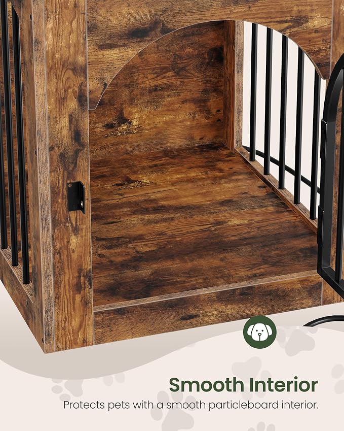 CHOEZON Dog Crate Furniture, Wooden Dog Kennel with Charging Station and Storage Drawer, Indoor Pet Crate End Table for Small Breeds, Dog Cage Furniture for Living Room, Bedroom, Rustic Brown MGW01UFG
