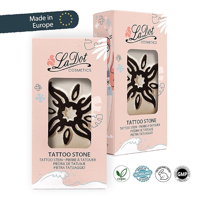 LaDot Temporary Tattoo Stamp– Easy-to-Use Reusable Ceramic Skin Stamp for Creating Custom Temporary Tattoos – Fun Body Art Tool for Parties, Events, and Festivals (Curly Sun, Large)