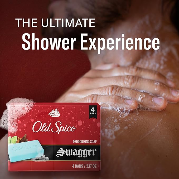 Old Spice Bar Soap for Men, Refreshing Clean to Wash Away Dirt & Odor, Cleansing Formula, Long-Lasting & Confidence-Boosting Fragrance, Swagger with Lime + Cedarwood Scent, 3.17 oz (Pack of 4)