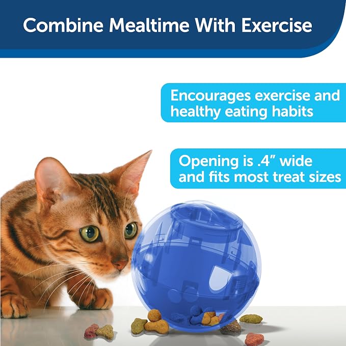 PetSafe Slimcat Feeder Ball Cat Toy, Blue | Interactive Puzzle Game for Your Cat, Adjustable Openings Control Portion & Feed Speed, Slows Fast Eaters, Improve Digestion