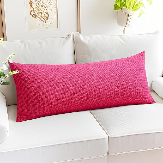 OTOSTAR Linen Throw Pillow Cover Set of 1 Decorative Long Lumbar Pillowcase Rectangle Cushion Cover 14x36 Inch for Home Decor Sofa Bedroom Car 35 x 90CM Hot Pink