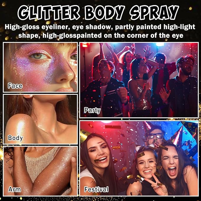 AWCCXMYM Body Glitter Spray Sparkle Hairspray Highlighter Glitter Shiny Spraay for Hair and Body,Face Glitter Powder for Halloween,Christmas,Concert Accessories Party Body Makeup(Pink)