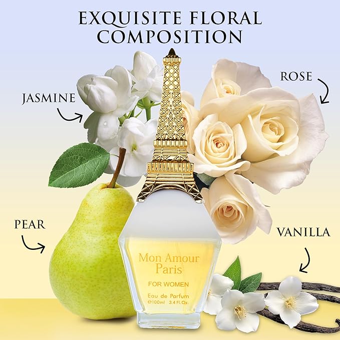 Mon Amour Paris for Women Eau De Parfum - Floral & Fruity - Ylang-Ylang, Damascus Rose, Jasmine - Classy & Elegant fragrance for Woman - Suitable for Daily Wear & Special Occasions - 100ml Bottle