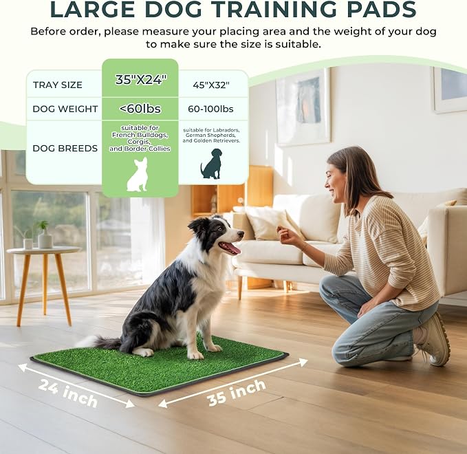 BurgeonNest Dog Grass Pad with Tray 35"x24", 3-Layer System with EVA Tray | Includes Reusable Artificial Grass, Absorbent Washable Pee Pad, Foldable Tray for Balcony, Apartment & Indoor/Outdoor Use