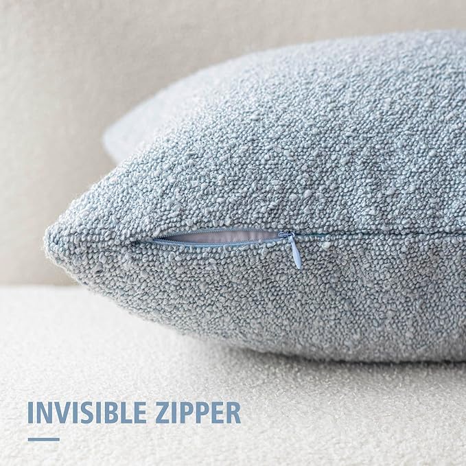 Foindtower Pack of 2 Modern Textured Boucle Throw Pillow Covers Accent Solid Decorative Pillow Cases Cozy Woven Couch Cushion Case for Chair Sofa Bed Living Room Home Decor, 22 x 22 Inch, Light Blue