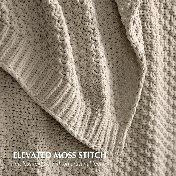 EVERGRACEHOME Chunky Chenille Knit Throw Blanket, 50 x 60, Warm Gray | Sculpted Moss Stitch, Chic Modern Farmhouse, All-Season Warmth, OEKO-TEX® Certified, Elegant Blanket for Couch, Bed, Sofa