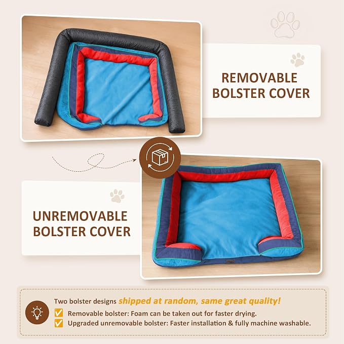 Comfort Expression Orthopedic Dog Bed for Extra Large Dogs with Bolster | Waterproof Dog Couch Bed with Washable Cover & Non-Slip Bottom, Supportive Egg Crate Foam XL Pet Bed, 42x30 Inch