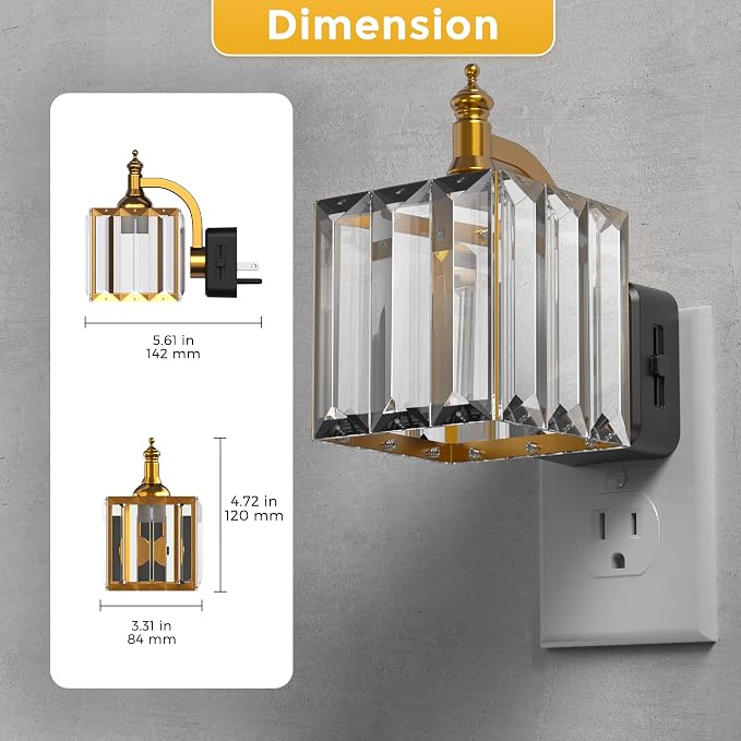 L LOHAS LED Night Light, 2 Pack Night Lights Plug into Wall | 3000K Soft White LED, Crystal Night Lights, Dusk to Dawn Sensor, 0-100lm Adjustable Brightness, for Hallway Bedroom Stairway